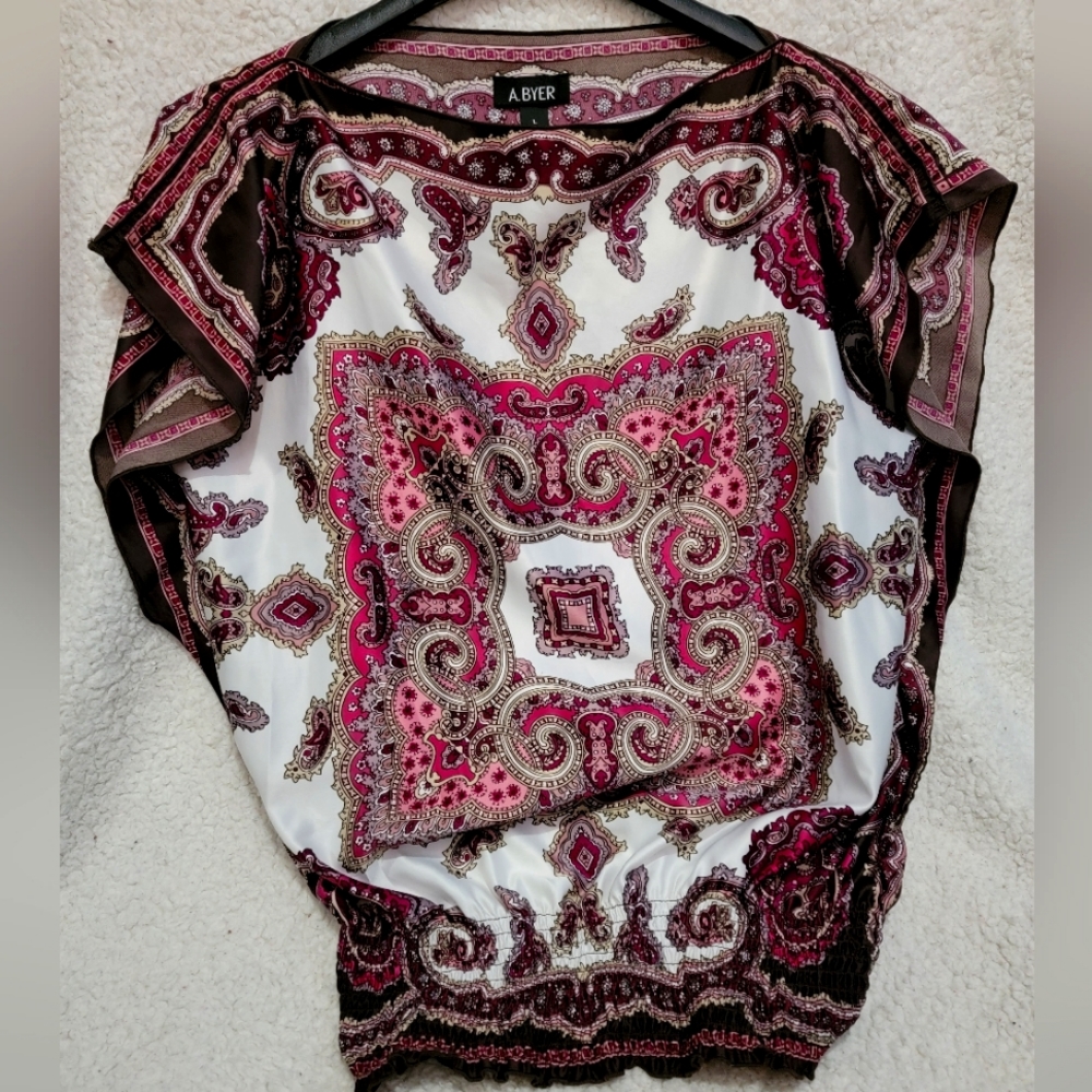 A.BYER Pink and brown Paisley top NWOT